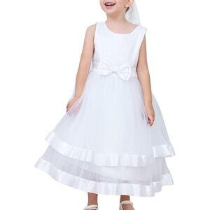 🆕 Girls White Cotton Flower Girl Dress Elegant Party Ball Gown Vintage Princess